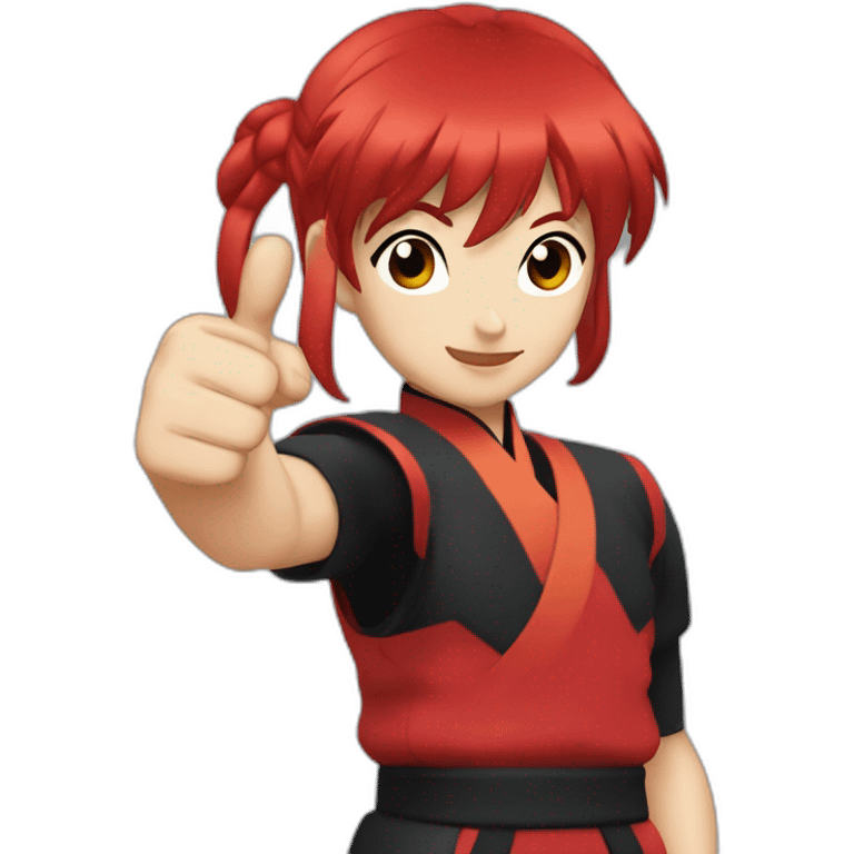 Ranma with red hair and a fight Chinese red outfit thumbs up emoji