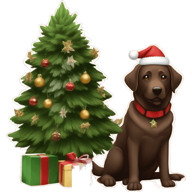 Chocolate lab and German Shepherd with Christmas tree emoji