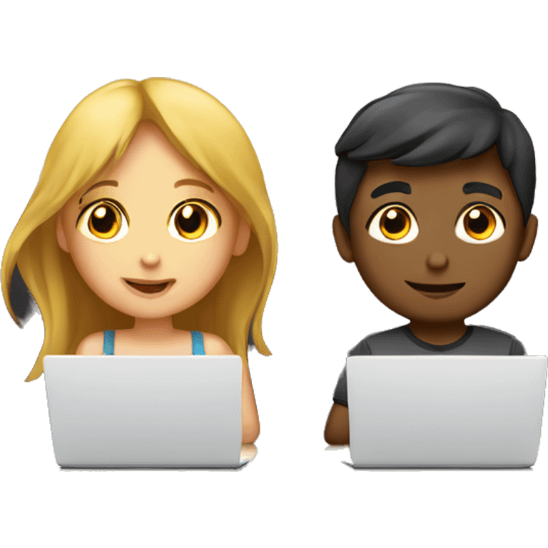 Girl and boy laptop with light above head emoji