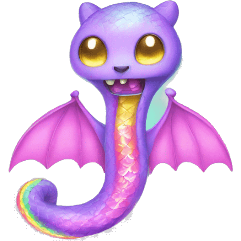 Kawaii rainbow pastel bedazzled serpent with neon bat wings  emoji