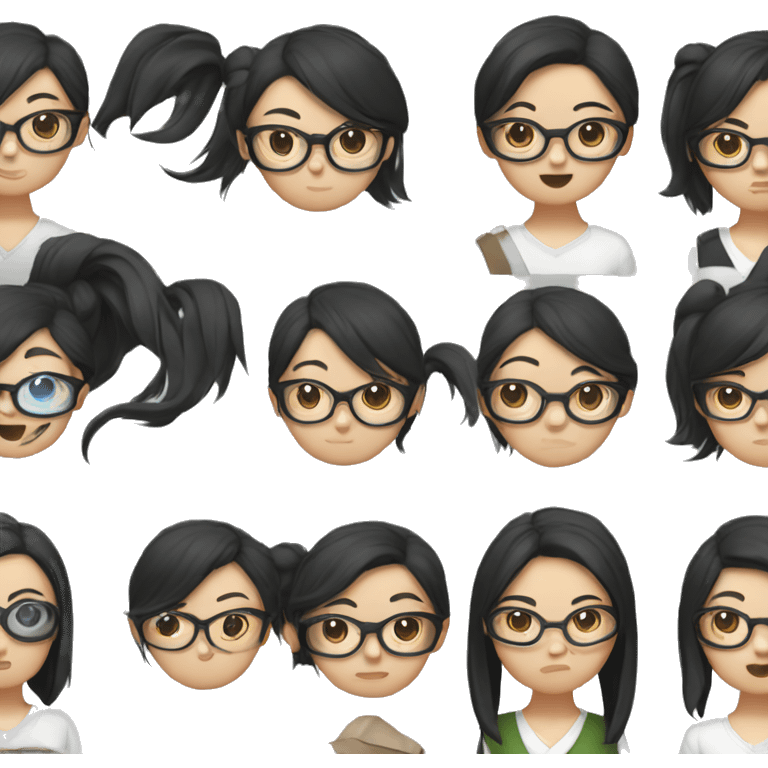 east asian girl, black hair, eye sunglasses, nerd, computer emoji