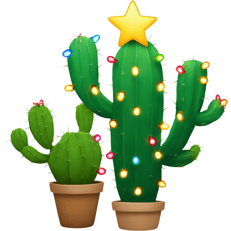 Cactus with Christmas lights and a star on top emoji