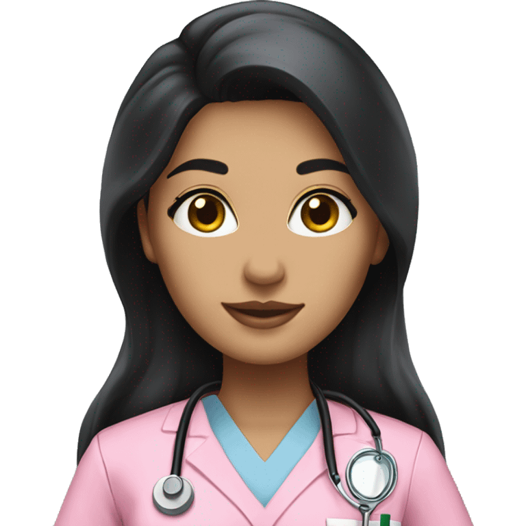  1 Nurse ,white skin ,woman, long black hair ,pink scrubs  emoji