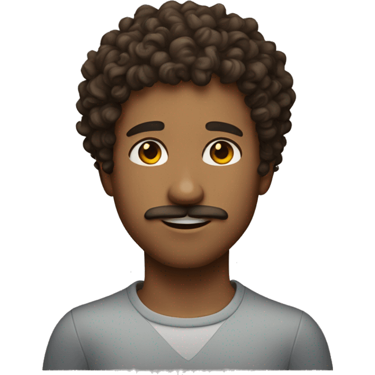 Boy with curly brown hair and freckles and small beard and mustache  emoji