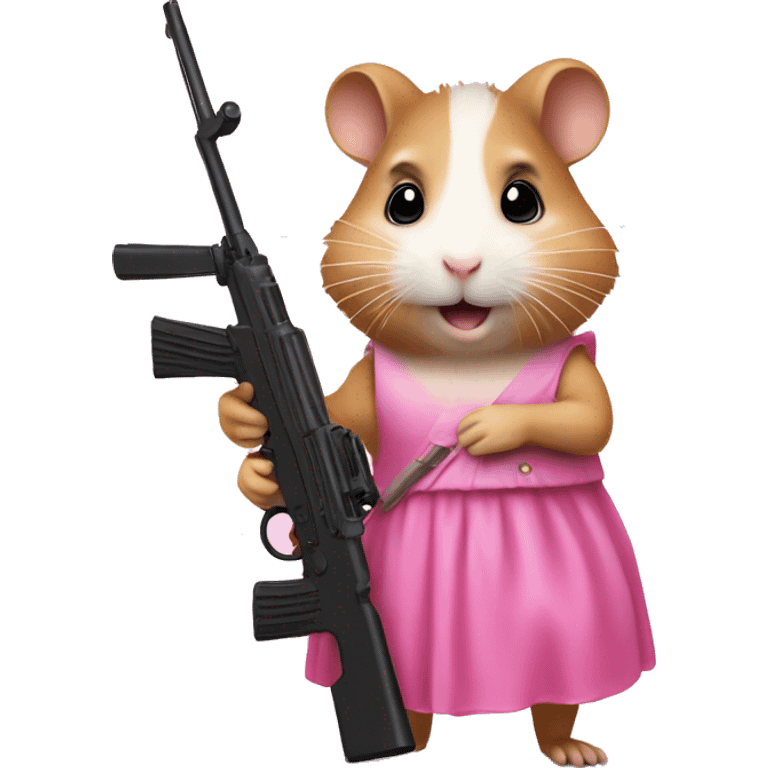 hamster ith a rifle wearing pink dress emoji