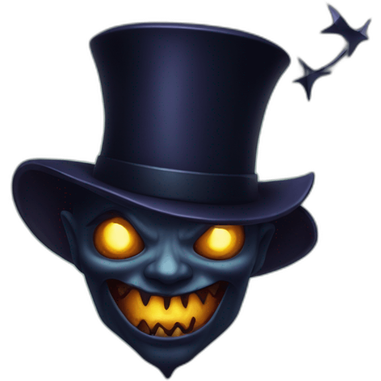 demon with with pentagram top hat and a mysterious night emoji