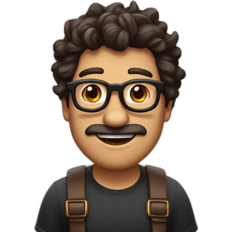 imágen al estilo de Disney Pixar de un chico moreno, con el pelo  muy corto y un poco de tupé, con gafas de pasta negra, ojos marrones, nariz pequeña,labios gruesos y barba de 3 días emoji