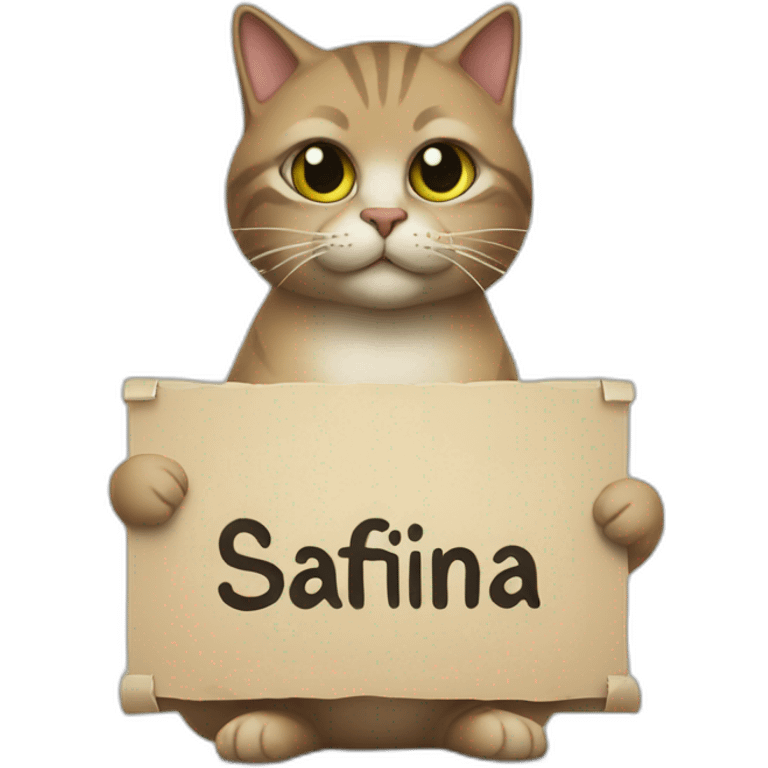 cat holding a sign with the inscription “Safina” emoji