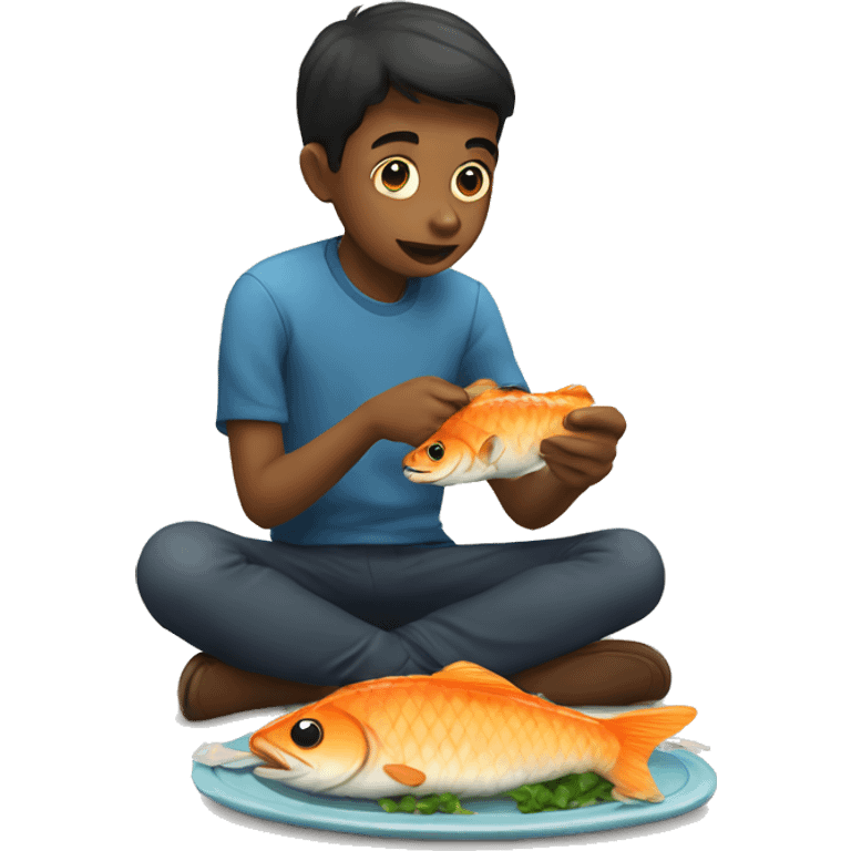 Boy eating fish emoji