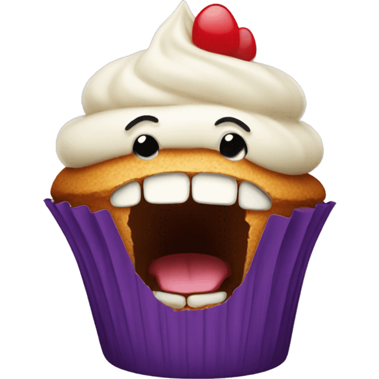 cupcake with a big mouth emoji