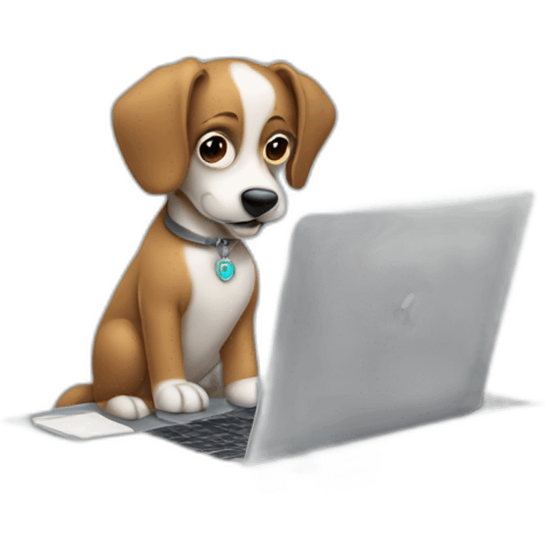 dog writing elixir code with a silver macbook emoji