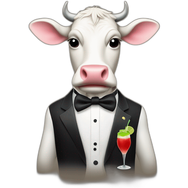 cow wearing a tuxedo holding a daiquiri emoji