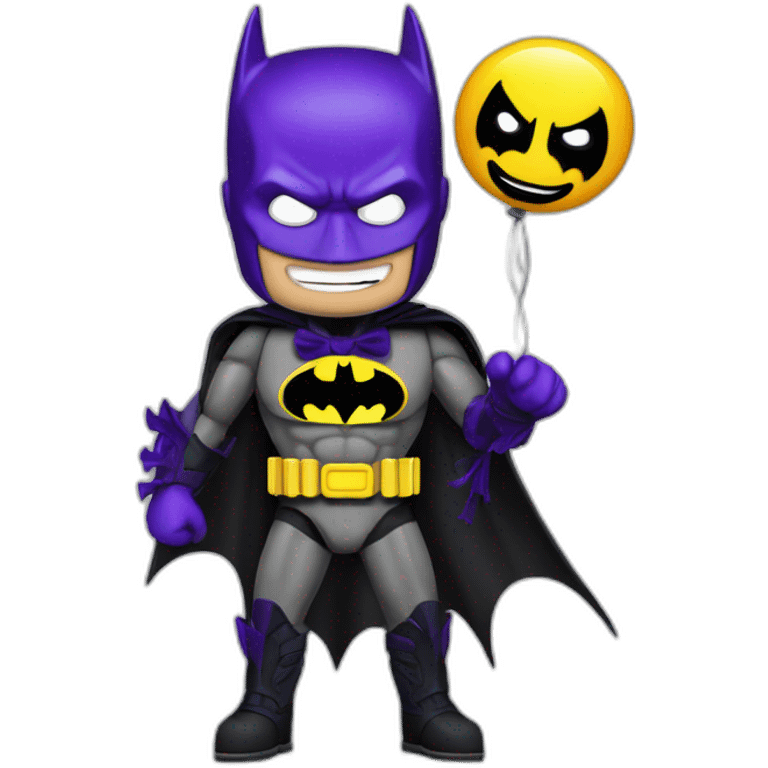 Batman avec une marionnette du jocker emoji