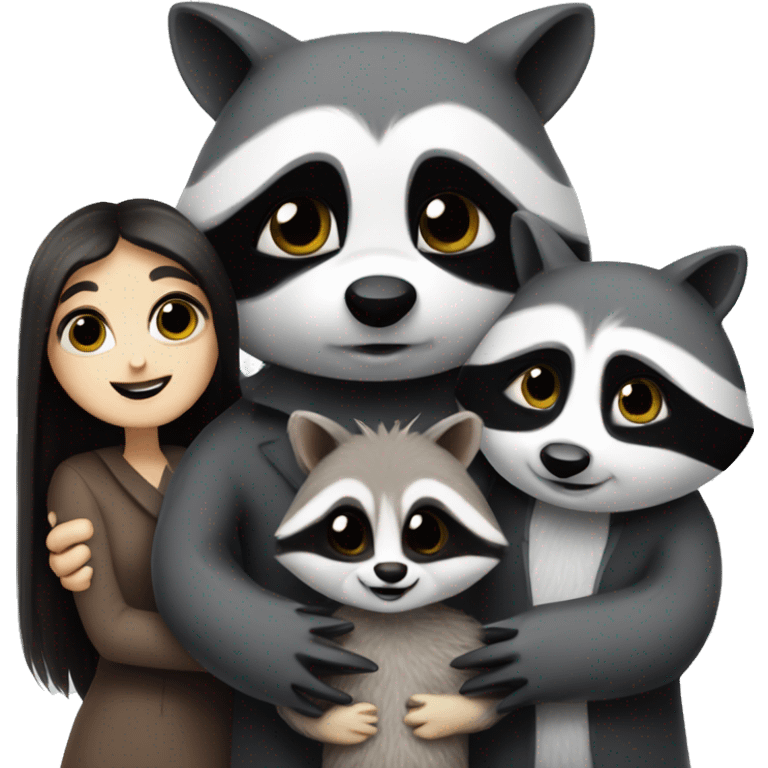 Addams, family, cute raccoon, hugging raccoon family emoji