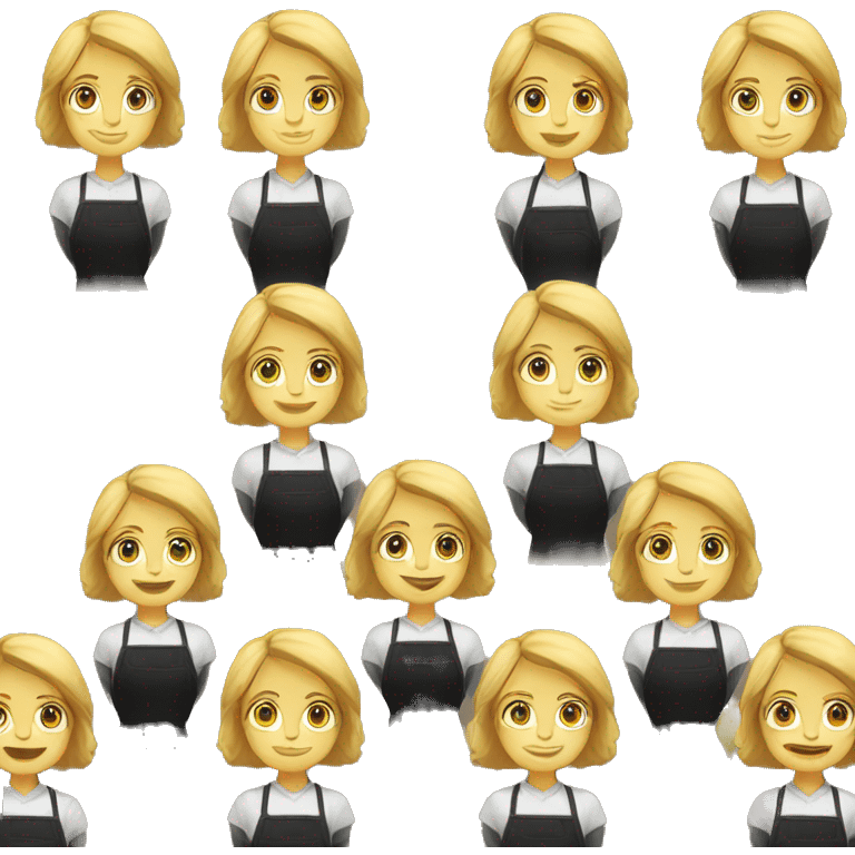 A blonde tall girl with a black apron and emoji