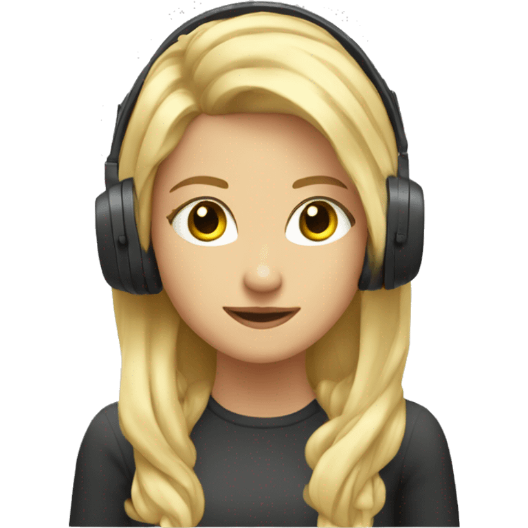 Blonde girl with headphones on at computer emoji