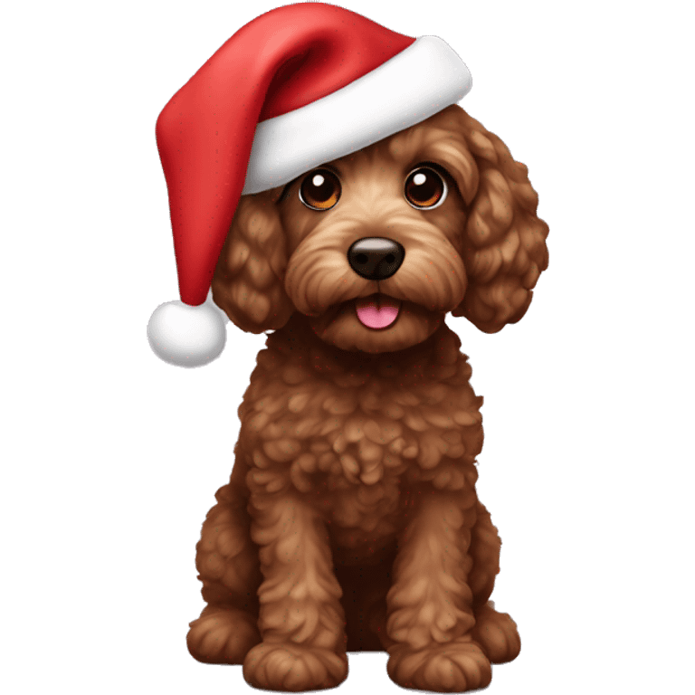 brown mini cockapoo with santa hat emoji