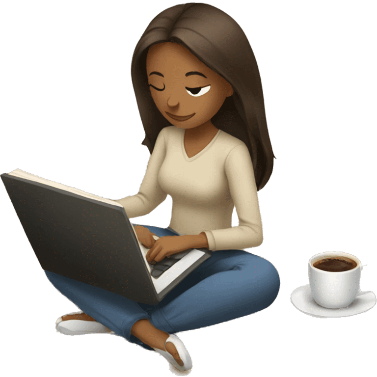 Female studying on beige rug with coffee  emoji