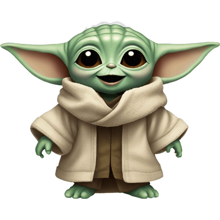 Baby Yoda smiles with giant smile emoji