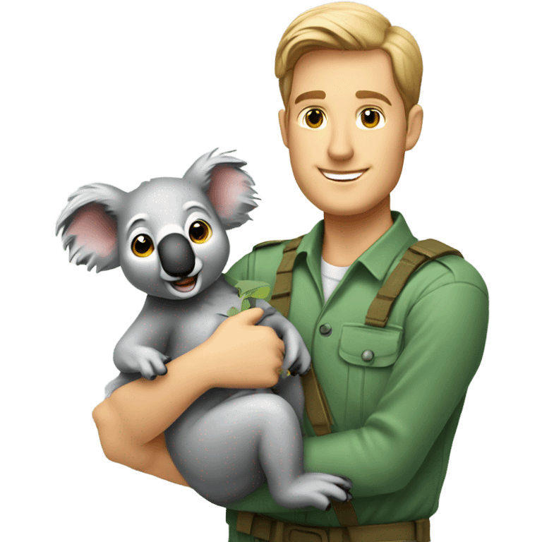 Caucasian male zookeeper holding koala emoji