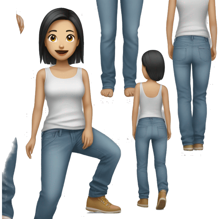 Asian girl wearing baggy jean pants  emoji