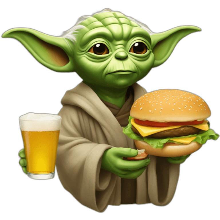 yoda qui bois une biere et mange un burger emoji