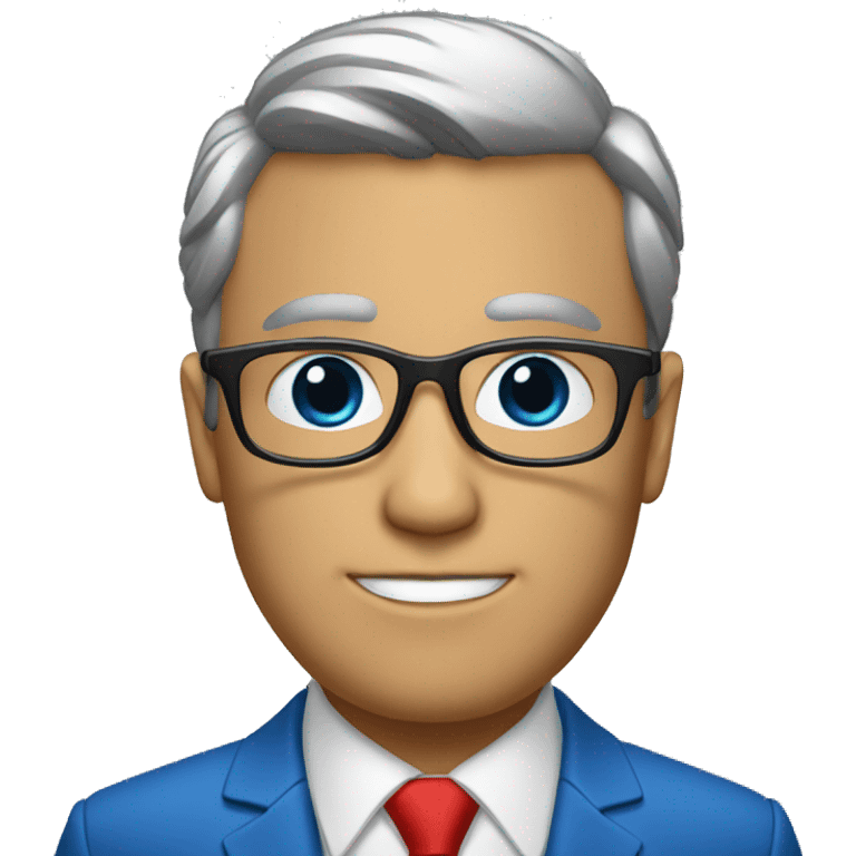 man in blue suit and red tie, black eyes with metallic glasses  emoji