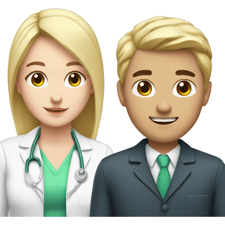 blonde female pharmacist next to male with black hair and pale skin emoji