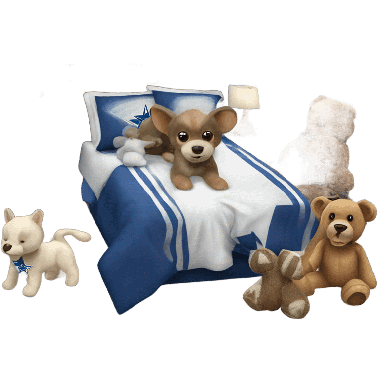 cozy bedroom with stuffed animals Dallas cowboys bandanna  emoji