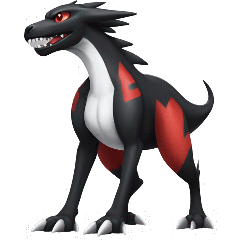 Black Cool Edgy Nargacuga-Houndoom-Garchomp Fakémon with Red and white Edgy markings, full body emoji