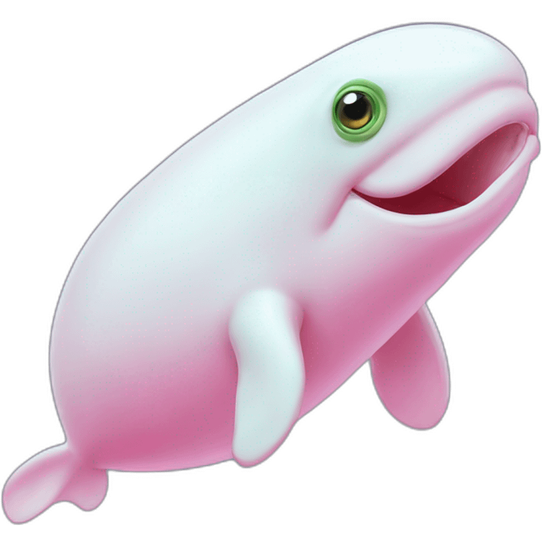 Pink beluga whale with the face of a frog emoji