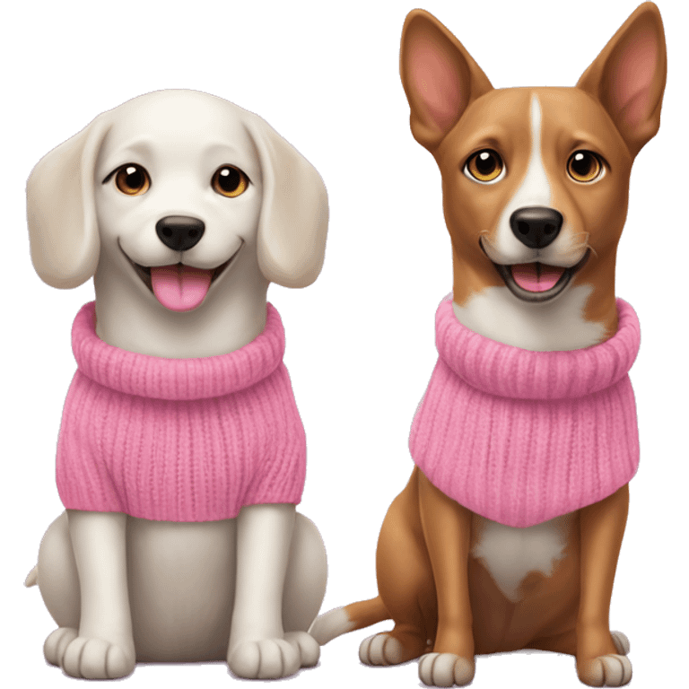 Cute dog and cat wearing collars and pink sweaters emoji