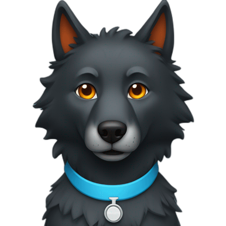 Black wolf with orange eyes wearing a blue doctor scrub emoji