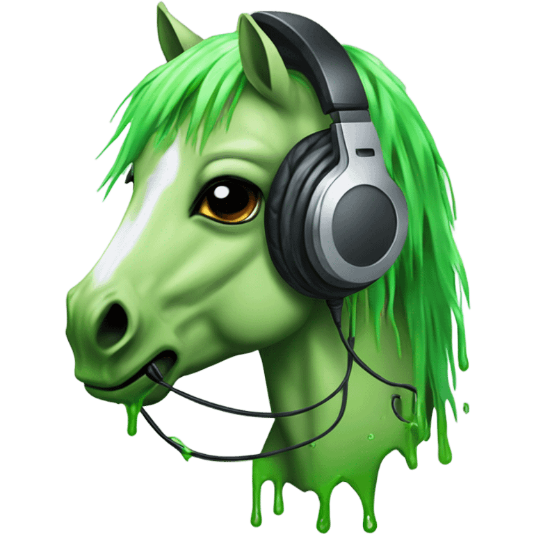 emo zombie horse covered in slime with headphones and microphone emoji