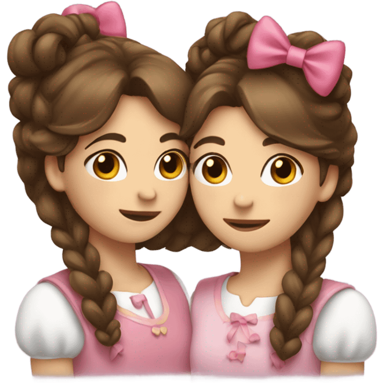 two girls hugging with bows if their hair, brown hair  emoji