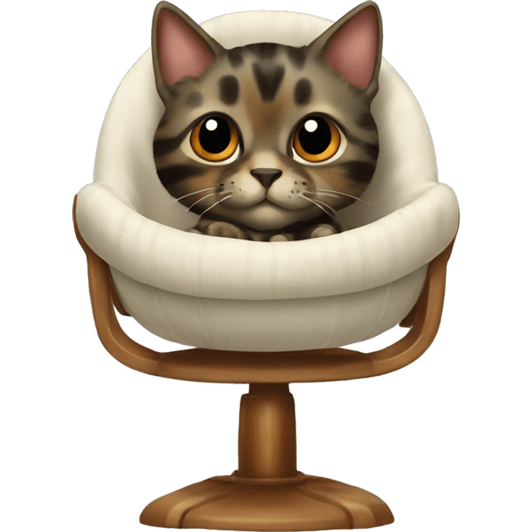 Tortoiseshell cat in a baby chair  emoji