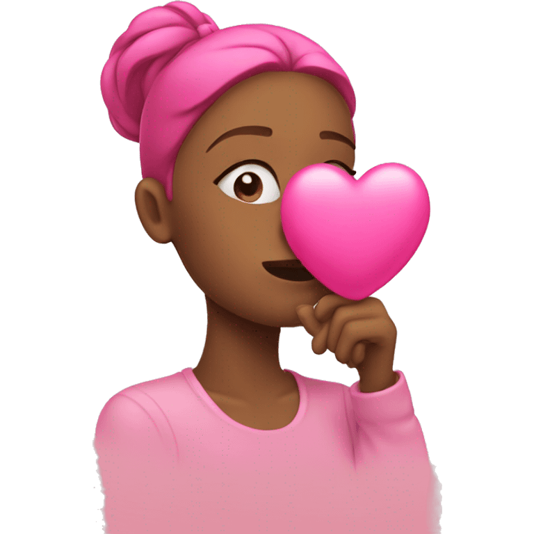 Women blowing a pink heart emoji