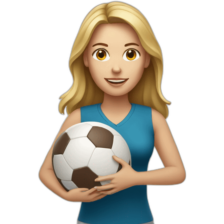 White woman holding a football ball emoji