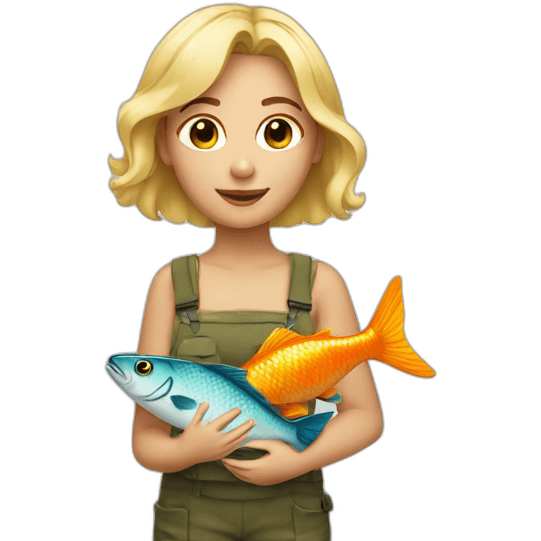 Girl blonde holding fish emoji