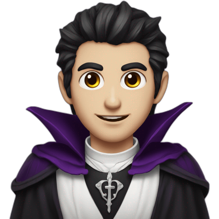 dark hair vampire priest with purple eyes handsome flirty emoji