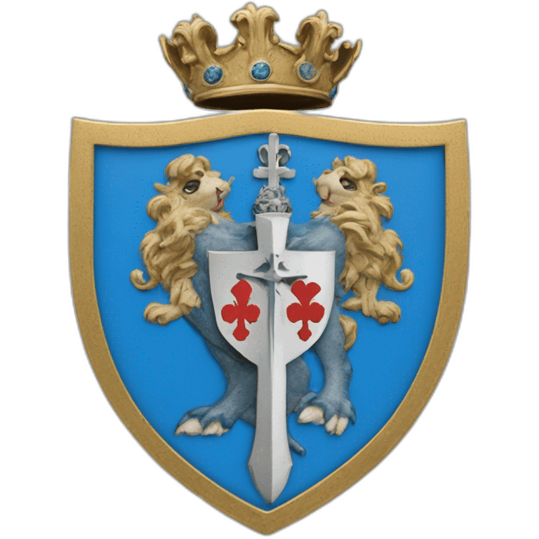 Coats of arms blue with horseshoe argent, heels to base, surmounted of a cross emoji