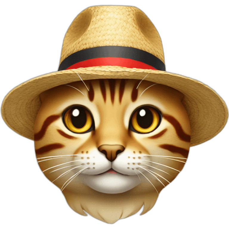 Cat with a straw hat with a red line One Piece emoji