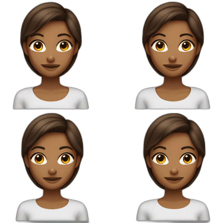 brown haired brown skin girl small eyes, long eyebrows, sharp nose, big smile, aegyosal,  emoji