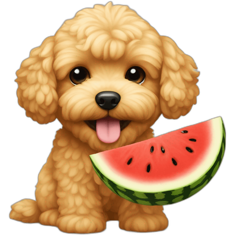 golden maltipoo eats watermelon emoji