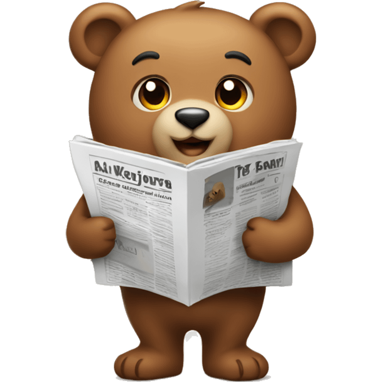 cute bear holding newspaper on hand emoji