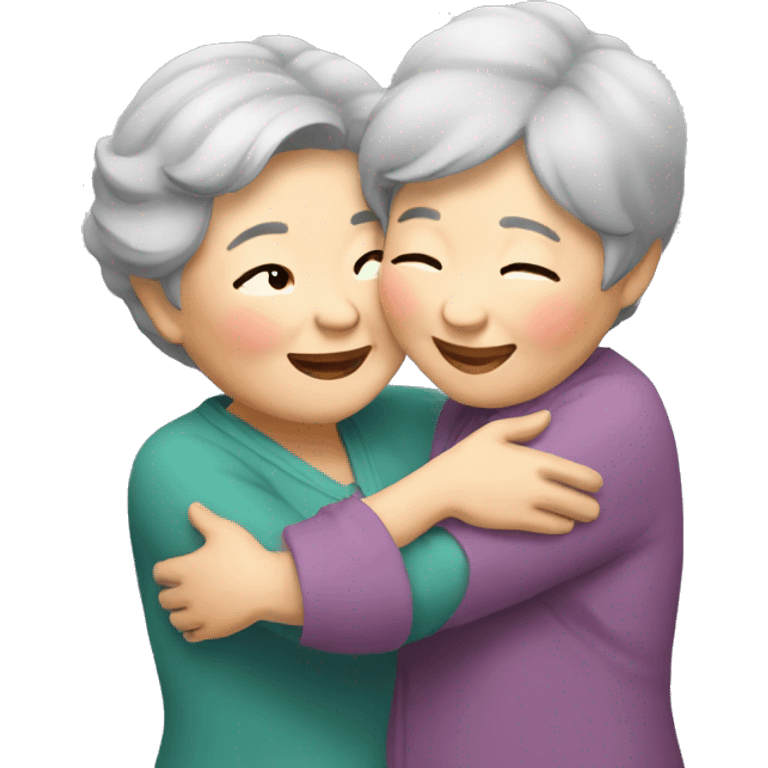 two asian grandma hugging each other, using the IOS grandma emoji emoji