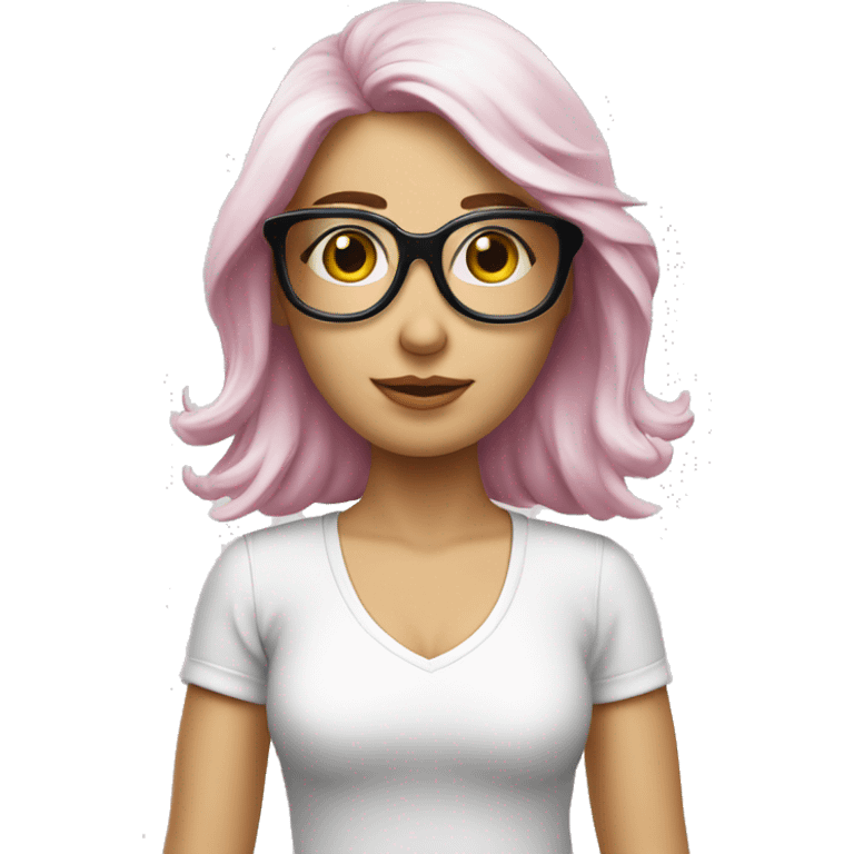 mujer piel blanca pelo canoso corto gafas rosadas emoji