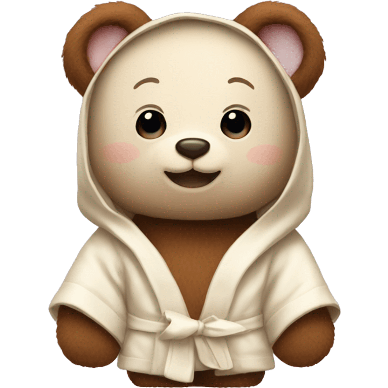 Brown Stuffed animal Bear wearing a cream bunny-eared robe emoji