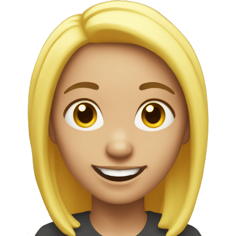 white happy woman with yellow hair  is squatting front view emoji