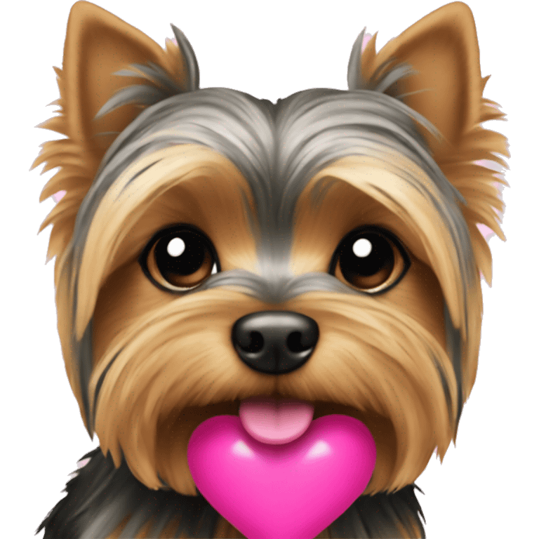 yorkie with a pink heart emoji